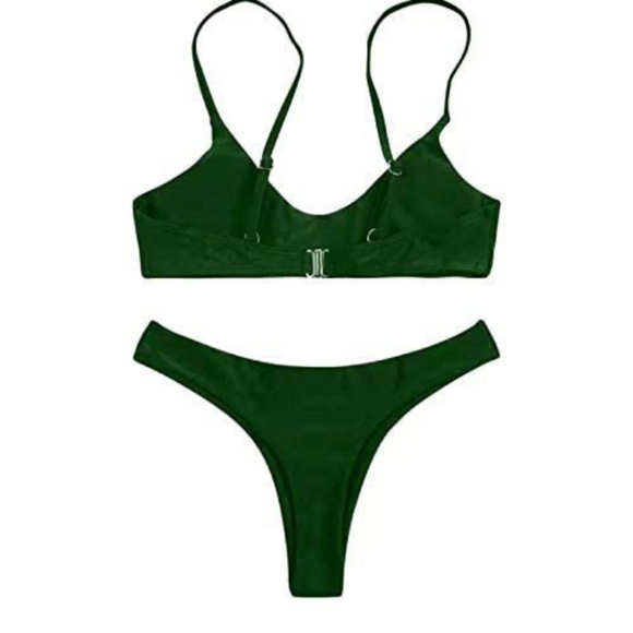 Emerald Green Minimalist Bikini Set with High-Cut Briefs, Hygienic Liner, New - Picture 2 of 3